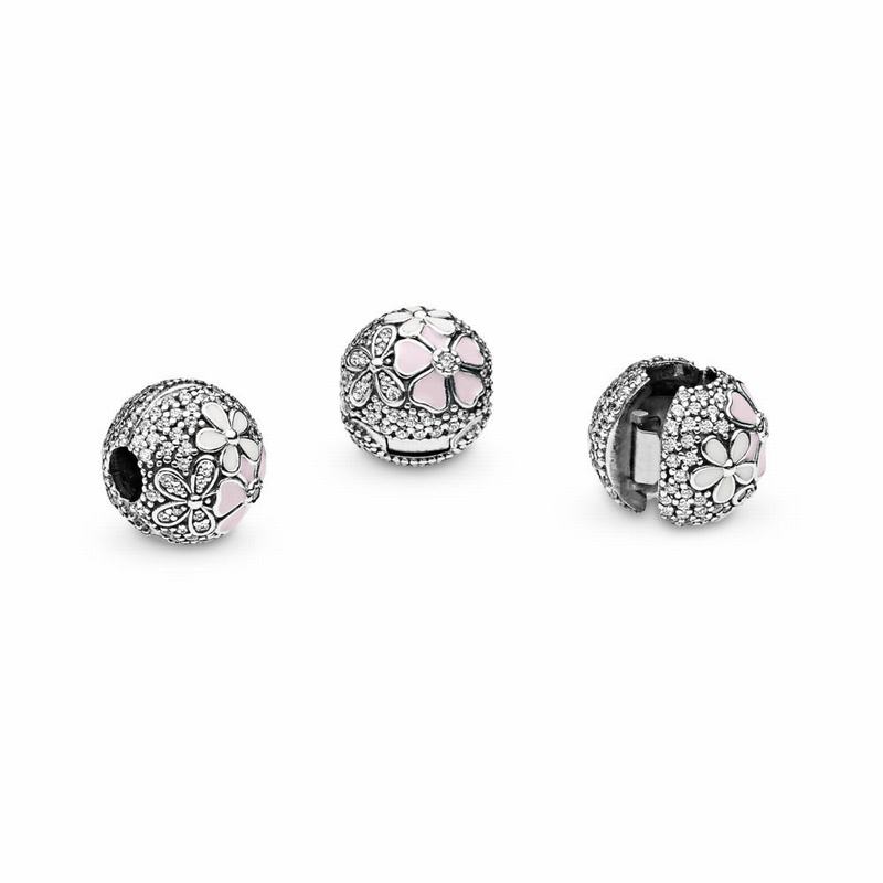 Pandora Poetic Blooms Charm Ireland - Sterling Silver/Enamel/Pink/Cubic Zirconia - 645891BDG